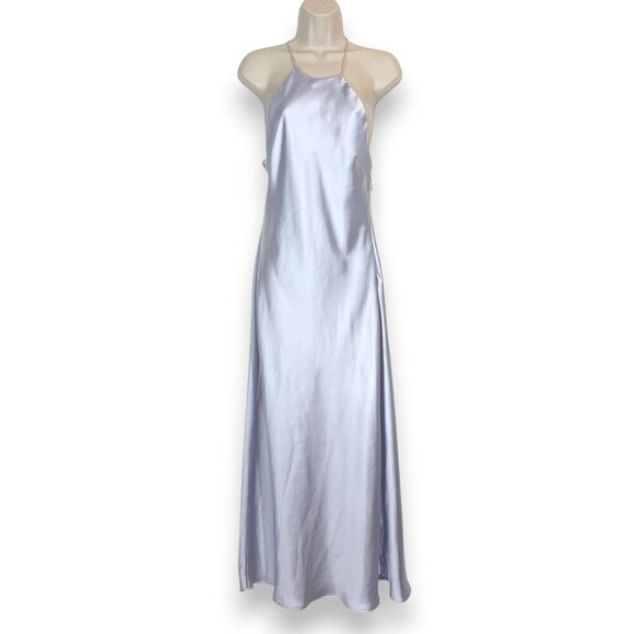 Zara Satin Slip Dress Spaghetti Straps Midi Blue Gray Size Medium - Picture 3 of 11